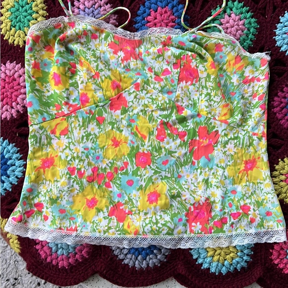 Vibrant Floral Camisole with Lace Trim